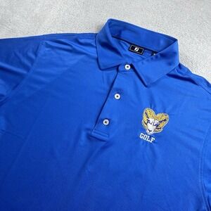 Footjoy Polo Shirt Mens M Blue Short Sleeve Golf All Over Print Geometric Logo